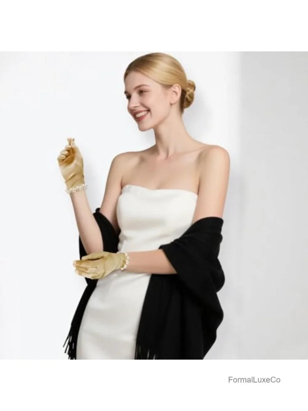 Women's Pearl Satin Gloves for Wedding Prom Evening Party